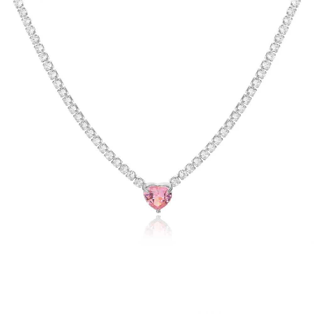 ZAKOL Shinny Full Crystal Square Heart Zirconia Anhänger-Halskette für Frauen, gelb, rosa, CZ, Tenniskette, Choker, Hochzeitsschmuck – Detail 11