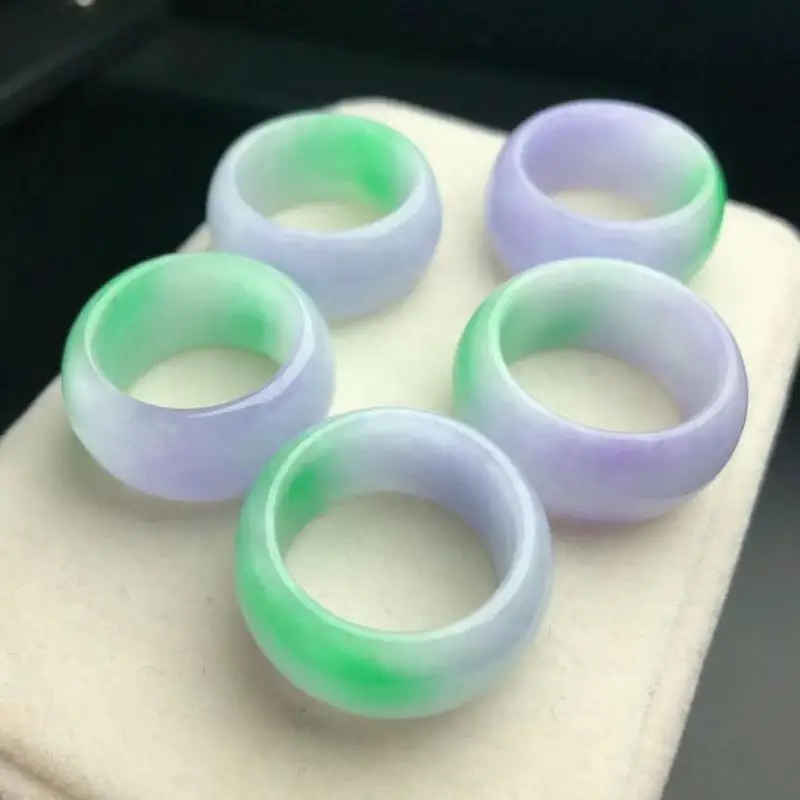 Natural Jades Ring Purple Green Two-color Myanmar Jadeite Jewelry Men Women Genuine Burma Jade Band Rings Girlfriend Mom Gifts