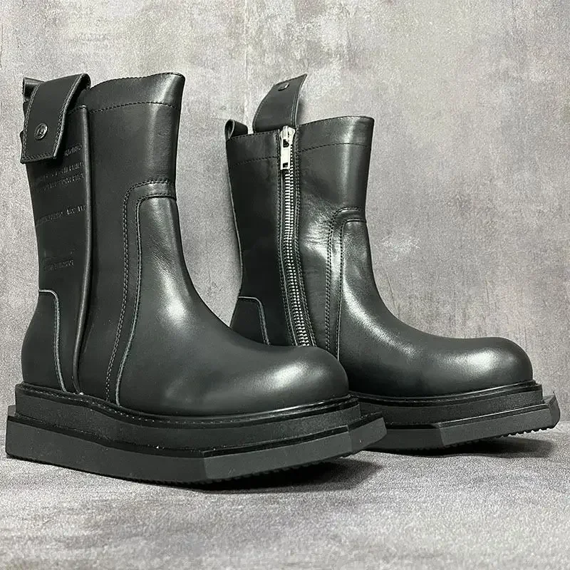 Men Chelsea Boots  High Top Casual Platform Sneakers Leather Luxury Trainers Autumn Black Designer Shoes
