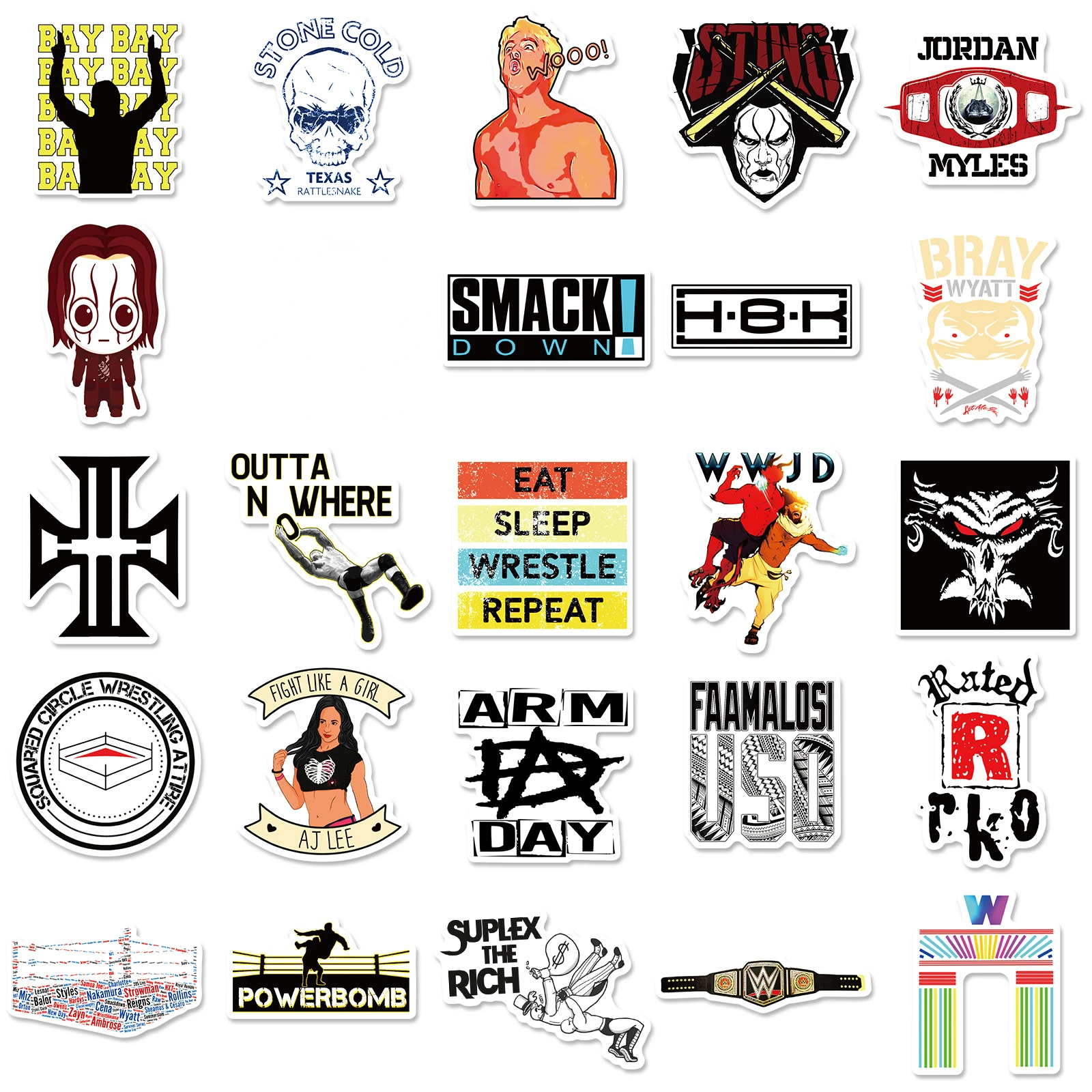 50pcs Fast Shipping WWE Stickers American Wrestling Cartoon Peripheral Stickers