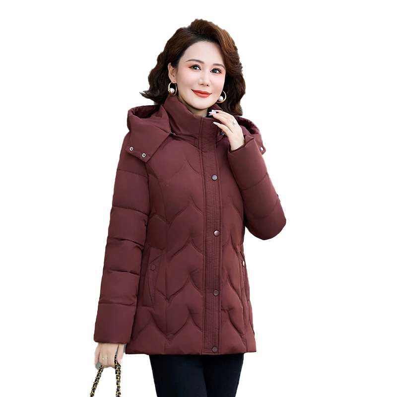 

Quilted Mid-Length Cotton Jacket for Middle-Aged And Elderly Women Winter Outerwear Long Sleeve Coat