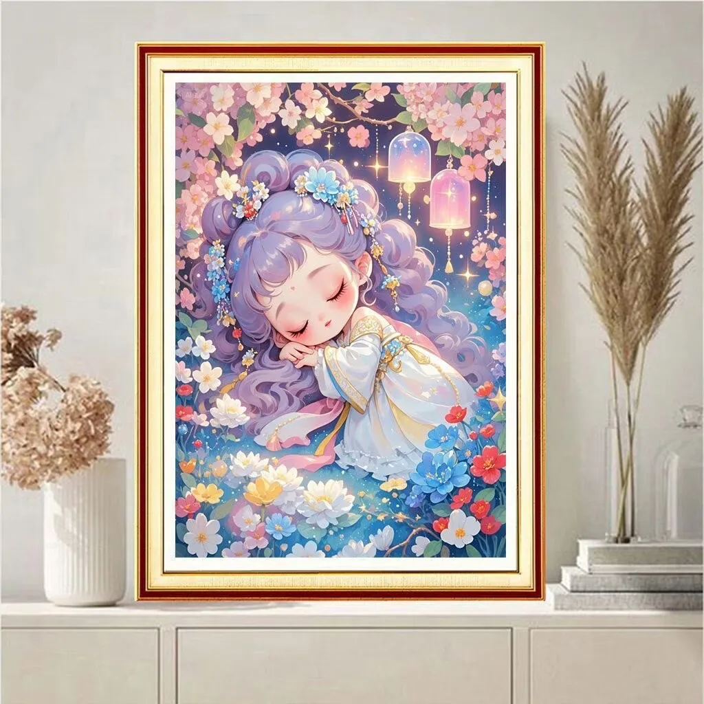 

Наборы для вышивания крестиком «Спящая милая девочка» 9CT 11CT, в китайском стиле, с принтом, для рукоделия, декора дома и поделок