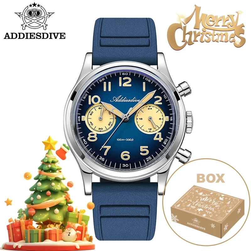 

ADDIESDIVE Man Watch Christmas Gift 10Bar Waterproof AD2516 Super Luminous Bubble Mirror Glass VK64 Chronograph Quartz Watch