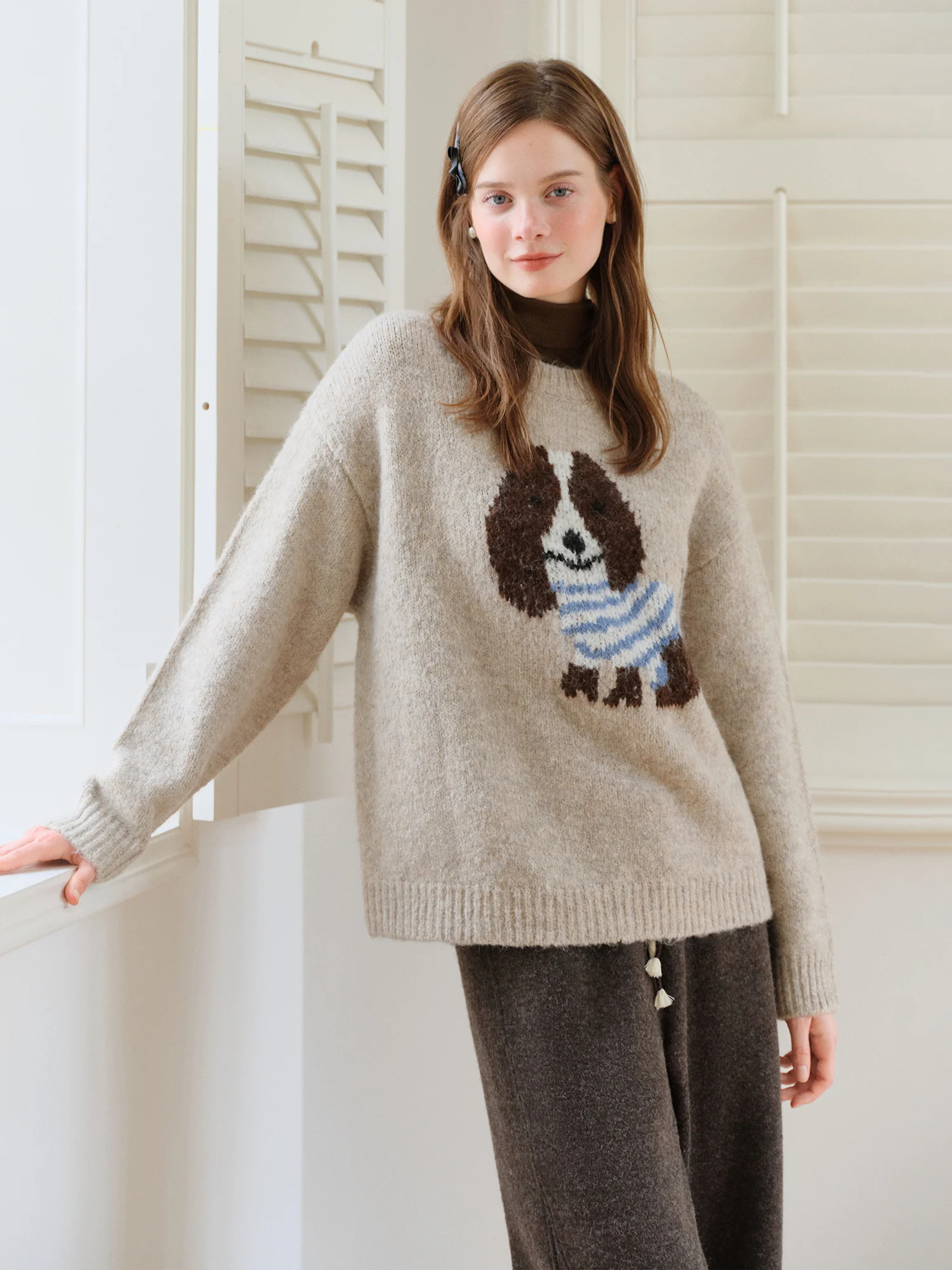 Wool Cartoon Puppy Knitted Sweater for Women - Winter 2025