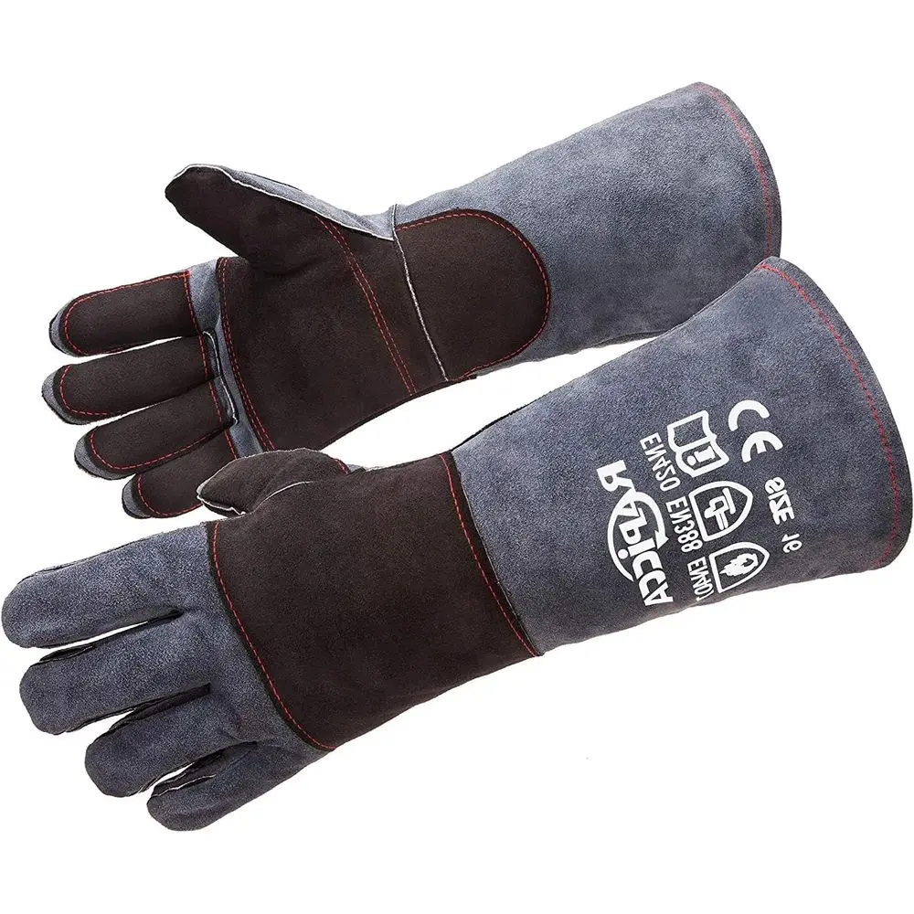 Heat Resistant Gloves 16IN 932℉ for Wood Stove, Campfire, BBQ, Grill, Oven, Mig Welding, Welder Gear - Birthday Gift XL