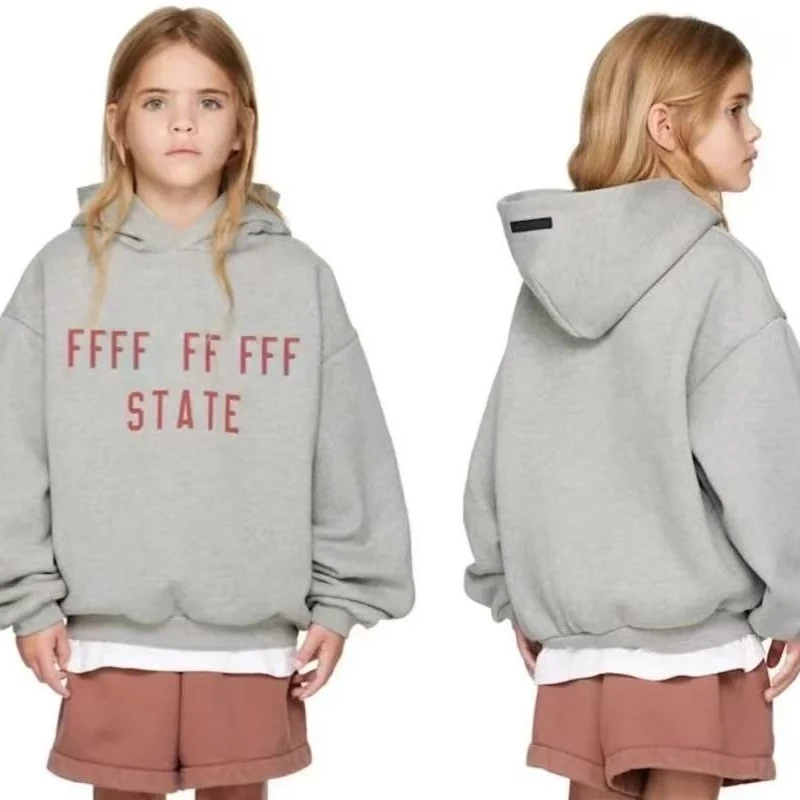 

New Design Printed Double Row Letter Logo Hoodies Classic Brand Double Line Children's Hoodies High Street Loose Girls' Hoodies