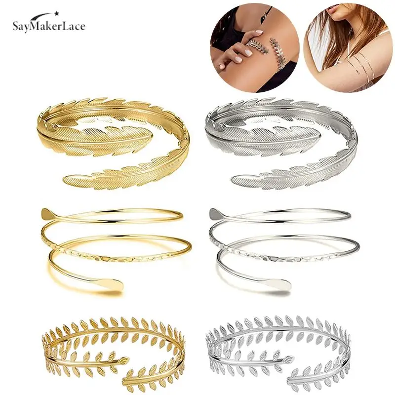 Adjustable Leaf Note Metal Arm Bracelet For Women Girls Simple Open Upper Arm Bangle Bracelet Fashion Armlet Armband