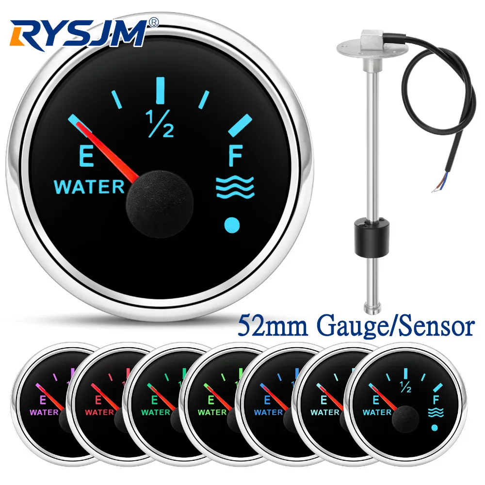 7-Farben-LED 52mm Wasserstandsanzeige + Wasserstandssensoren Schwimmer-Füllstandssensor 0-190 Ohm für Auto, Marine, Wohnmobil, Wassertank-Füllstandsanzeige