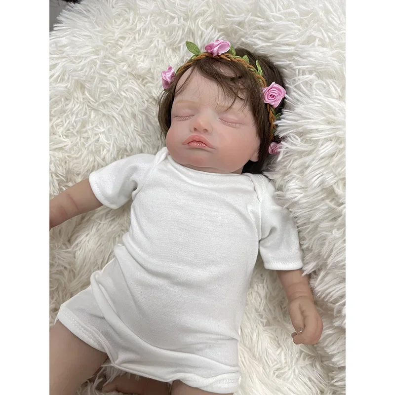 45cm Silicone Body Reborn Baby Doll Rosalie with Hand Rooted Hair Collectible Art Doll Christmas Gift