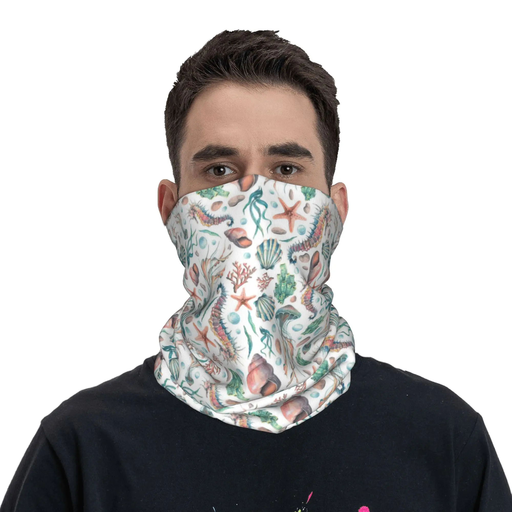Ocean Watercolor Beach  Bandana Neck Cover Printed Magic Scarf Cycling Scarf Cycling Unisex Adult Windproof
