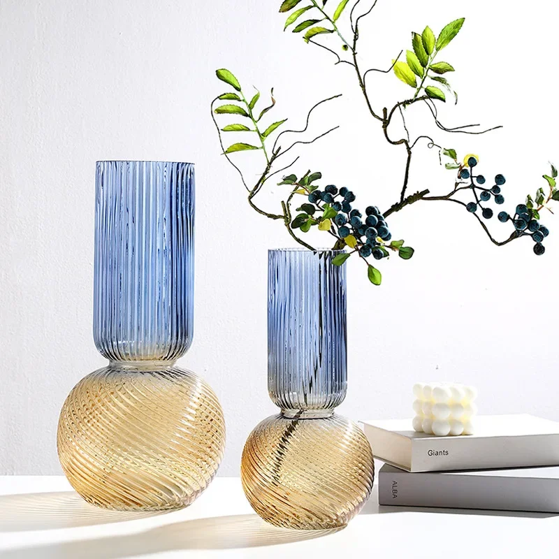 Simple and creative two-color glass vase Handmade Italian design flower arrangement ornament soft home decor vases