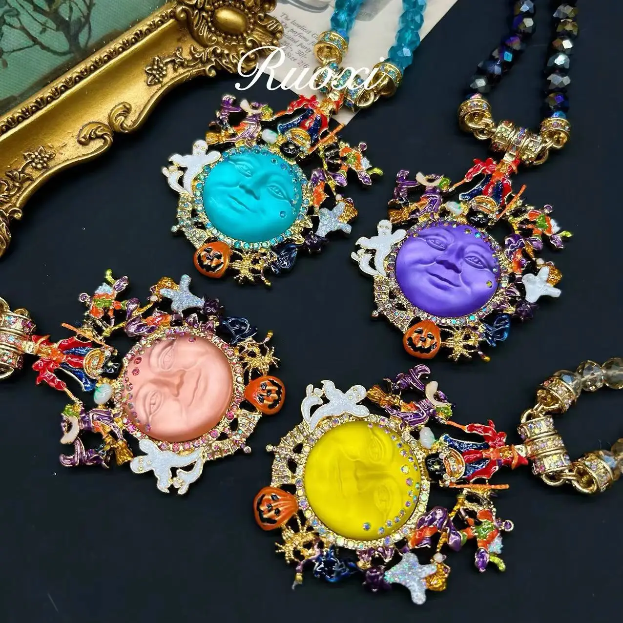 KF  Fashion Trend Vintage Colorful Glazed Enamel Fantasy Fairy Tale Kingdom Heavy Industry Elegant Literary Versatile Necklace