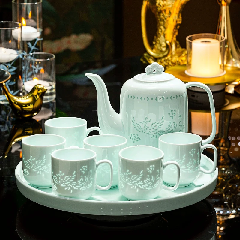 Artistic Linglong Waterware Set Elegant Tea Kettle Set Home Reception Decor Gift for Housewarming Present Household Goods