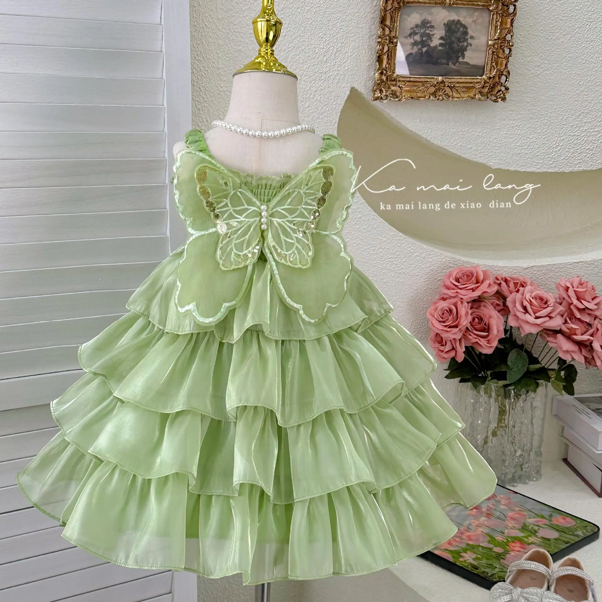 Girls' Dress 2025 Summer New Fashionable Little Girl Butterfly Big Wings Super Fairy Cake Skirt Birthday