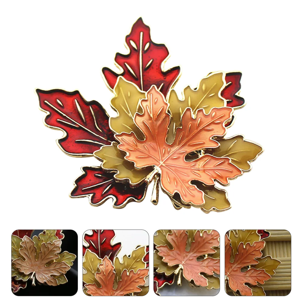 Triple Maple Leaf Brooch Alloy Coat Breastpin Chic Halloween Decoration Shaped Clip Fall Sweater Exquisite Corsage Set