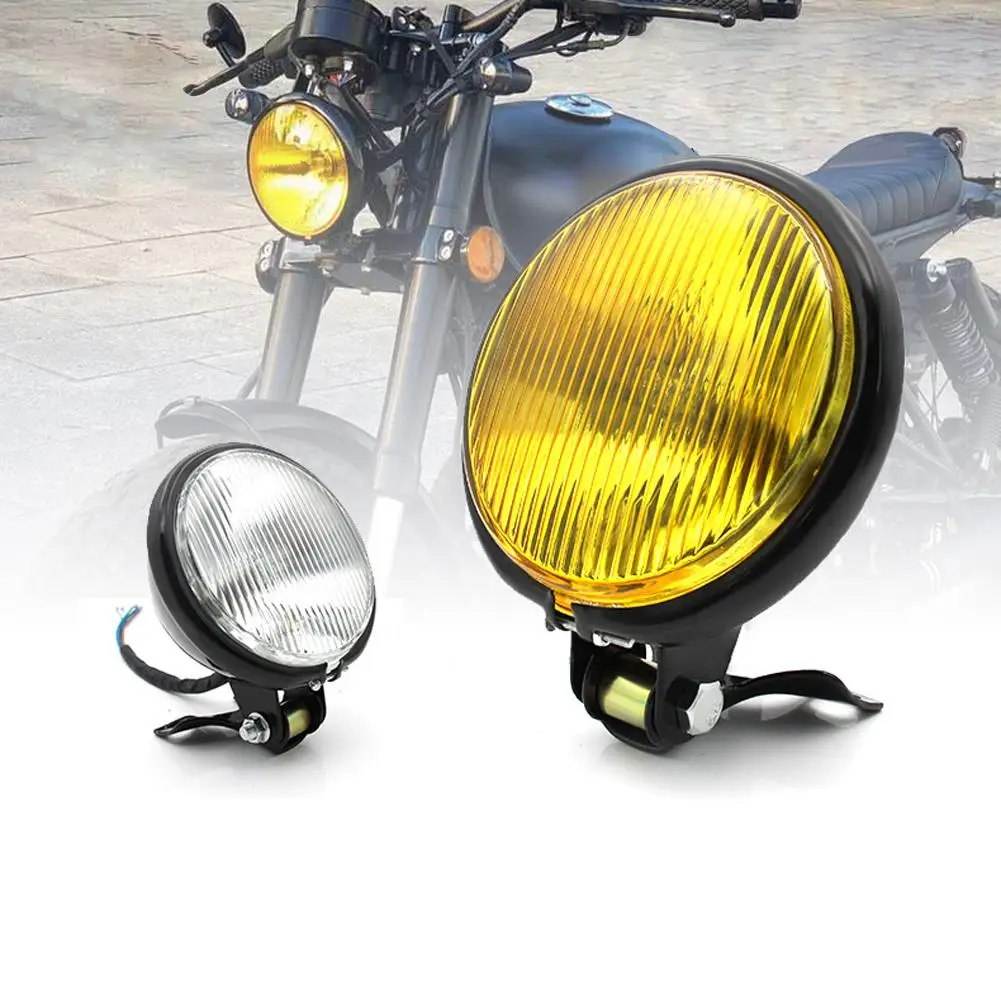 1pc Motorcycle Headlight Round Retro Headlamp 12v 35w 3000k High-low Beam Fog Light Universal Modified Parts