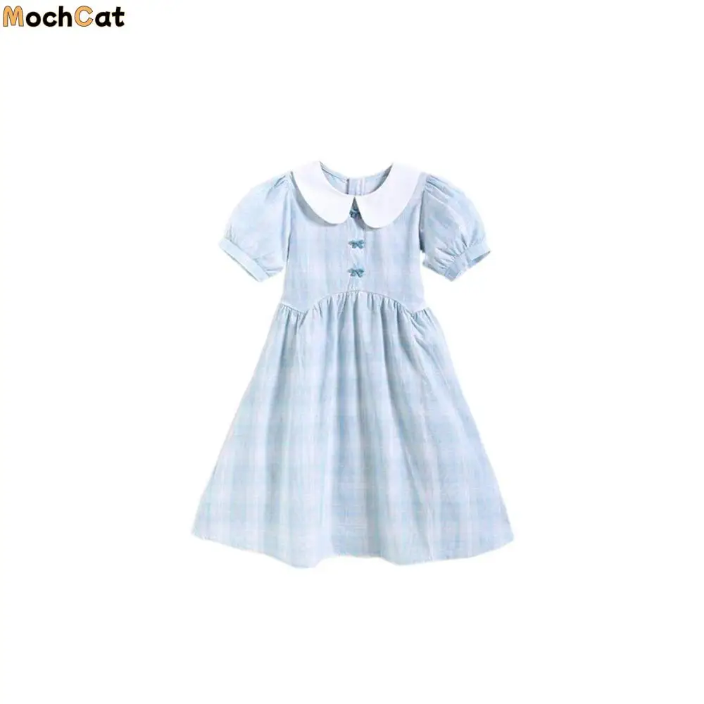 

Fashion Loose Girls Plaid Dress Sweet Teenagers Summer Kids Dresses Beach Vacation Party Children Princess Dress Students