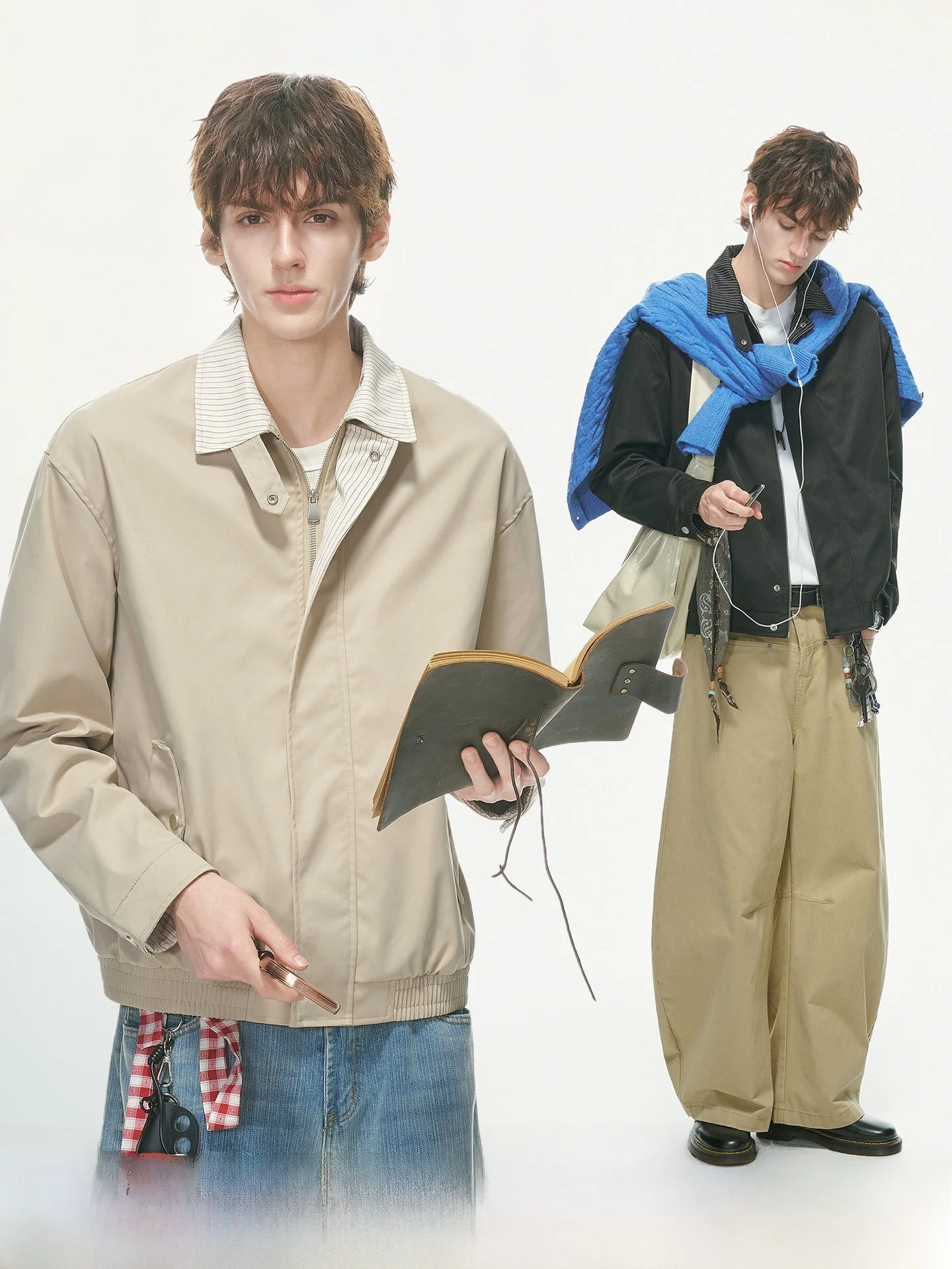 American Barn Style Striped Jacket Men's Short Wide Outerwear for Autumn Cleanfit Commute Teenage Boy Loose Fit Polyester Fiber