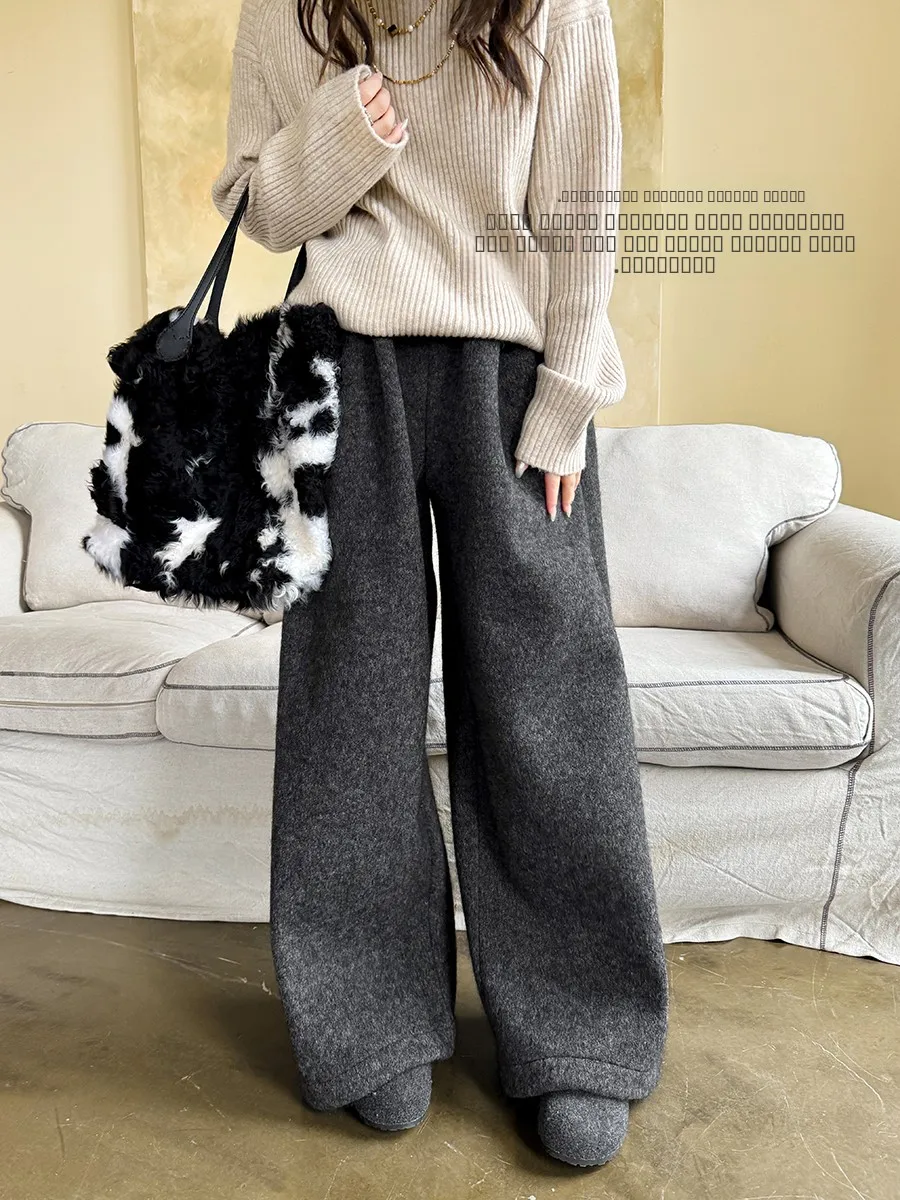 

Высококачественные шерстяные брюки из мутоновой шерсти с эластичным поясом, драпировкой и широкими штанинами, повседневные брюки Anni Forest