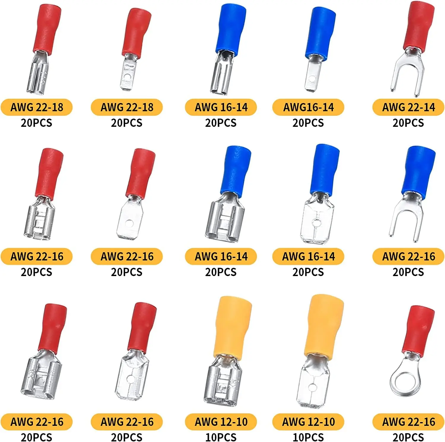 280PCS Cold Pressed Terminal Kit Includes Male Female Insulated Terminals Fork and Ring Terminals Insulation Sleeves