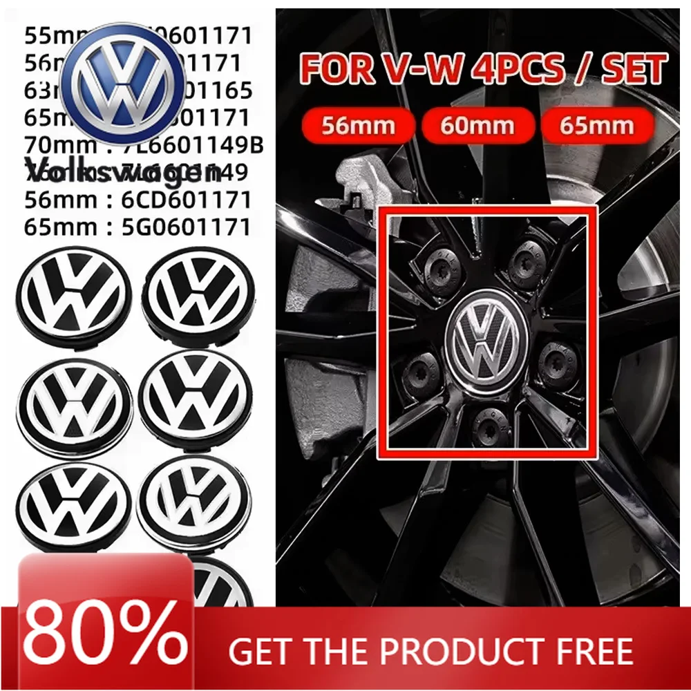 

For VOLKSWAGEN 4pcs 55mm 56mm 65mm 70mm Car Wheel Center Caps Hubcap Cover for Volkswagen Jetta MK5 Golf Passat styling 3B76011