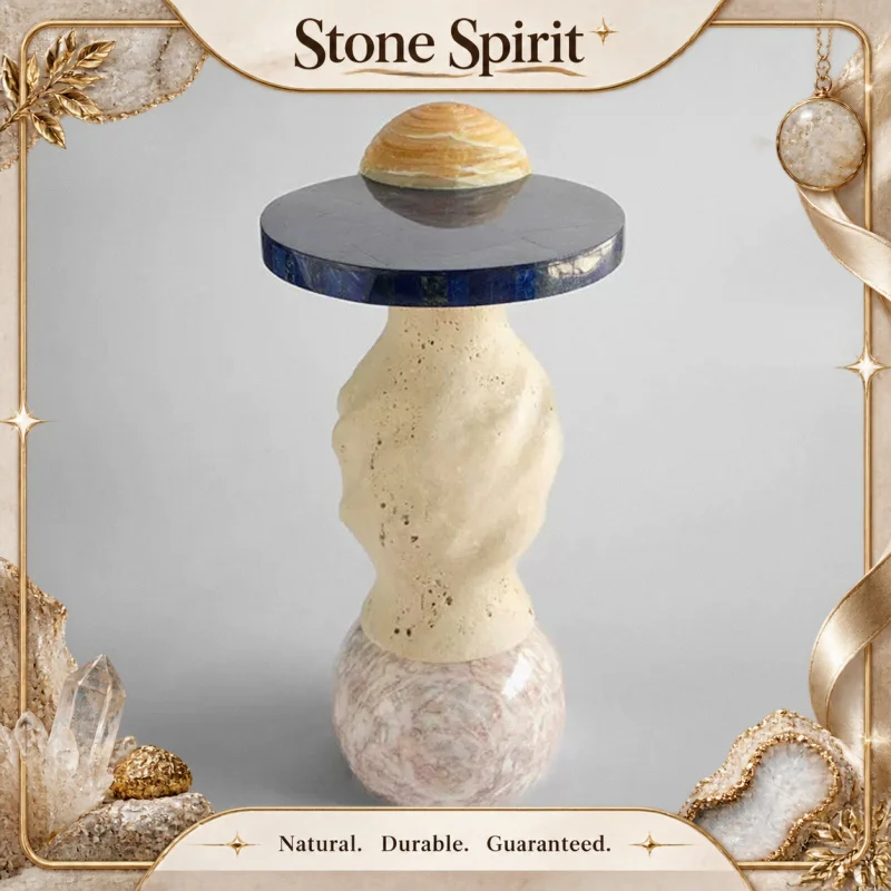 【Natural】Nordic Creative Natural Marble Art Side Table Designer Mini Coffee Table for Living Room Sofa