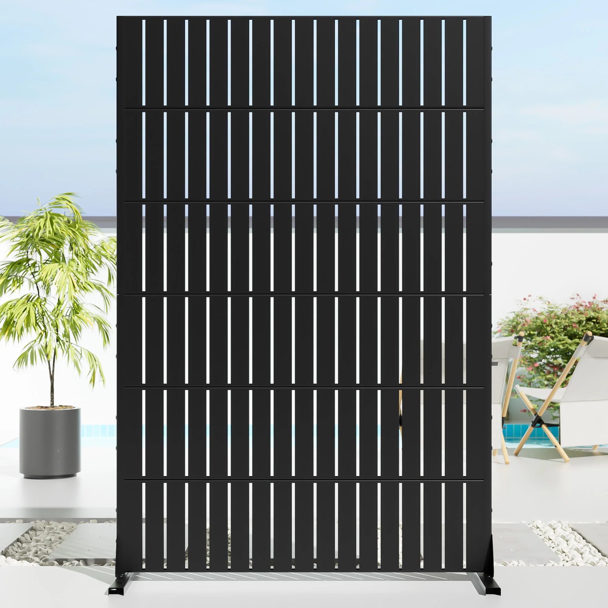 16 in. D x 47 in. W x 72 in. H Black Galvanized Steel Outdoor Privacy Screen Decorative Metal Fence Panel