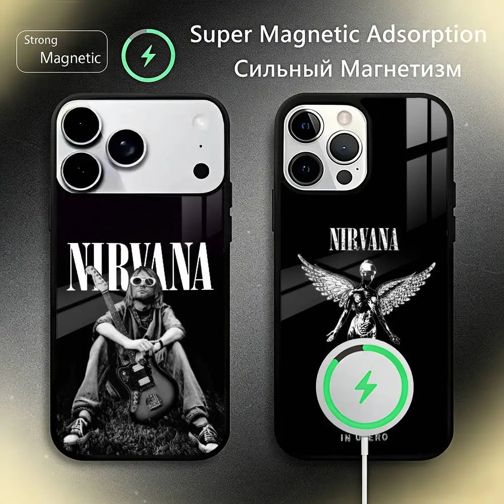 

N-NirvanaS Rock Band Phone Case for iPhone 17/16/15/14/13/12/11 plus pro Max - New Magnetic Wireless Charging Compatible