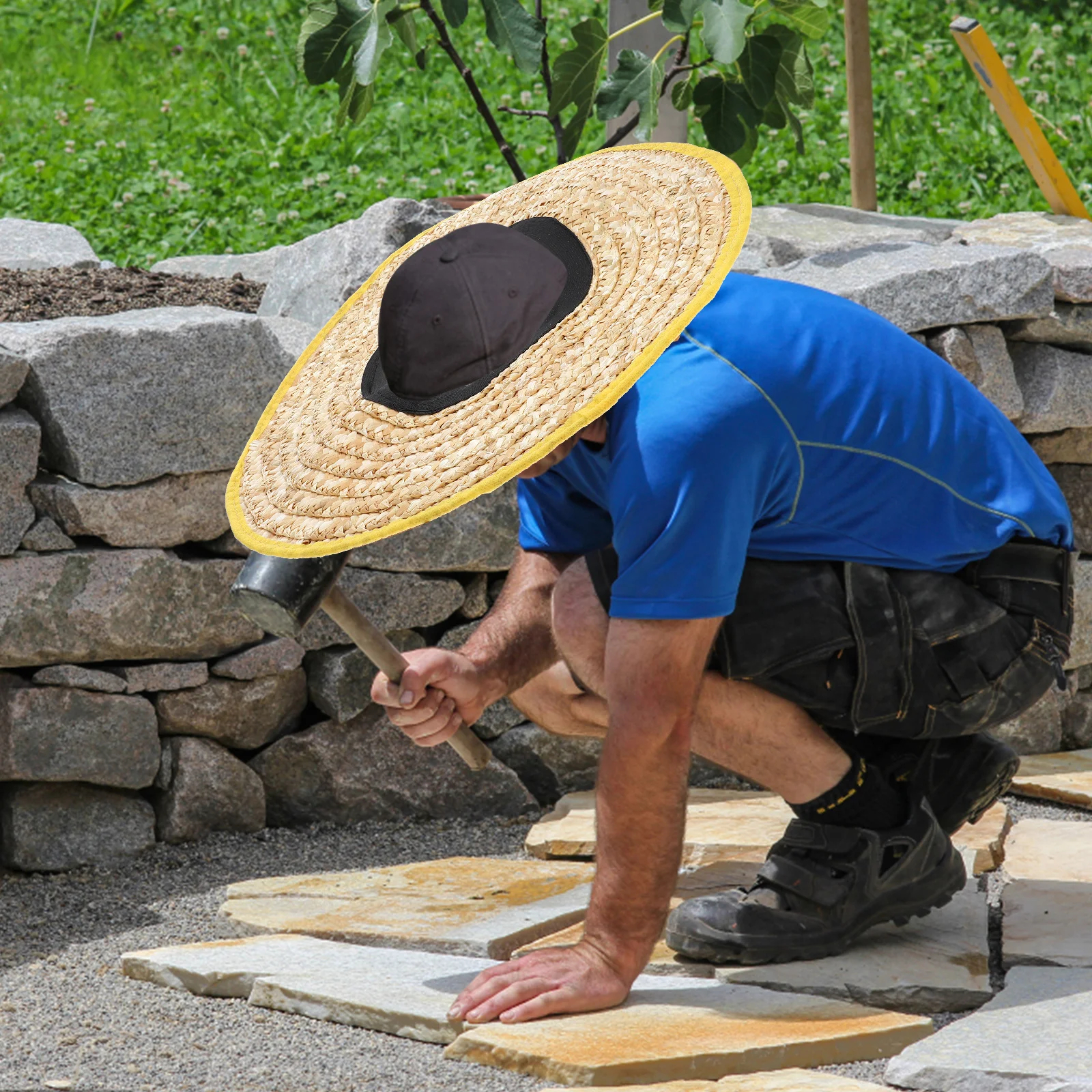 

2Pcs Construction Hard Hat Straw Sunshade Woven Brim Extender Cooling Cap Safety Visor Woven Sun Shade