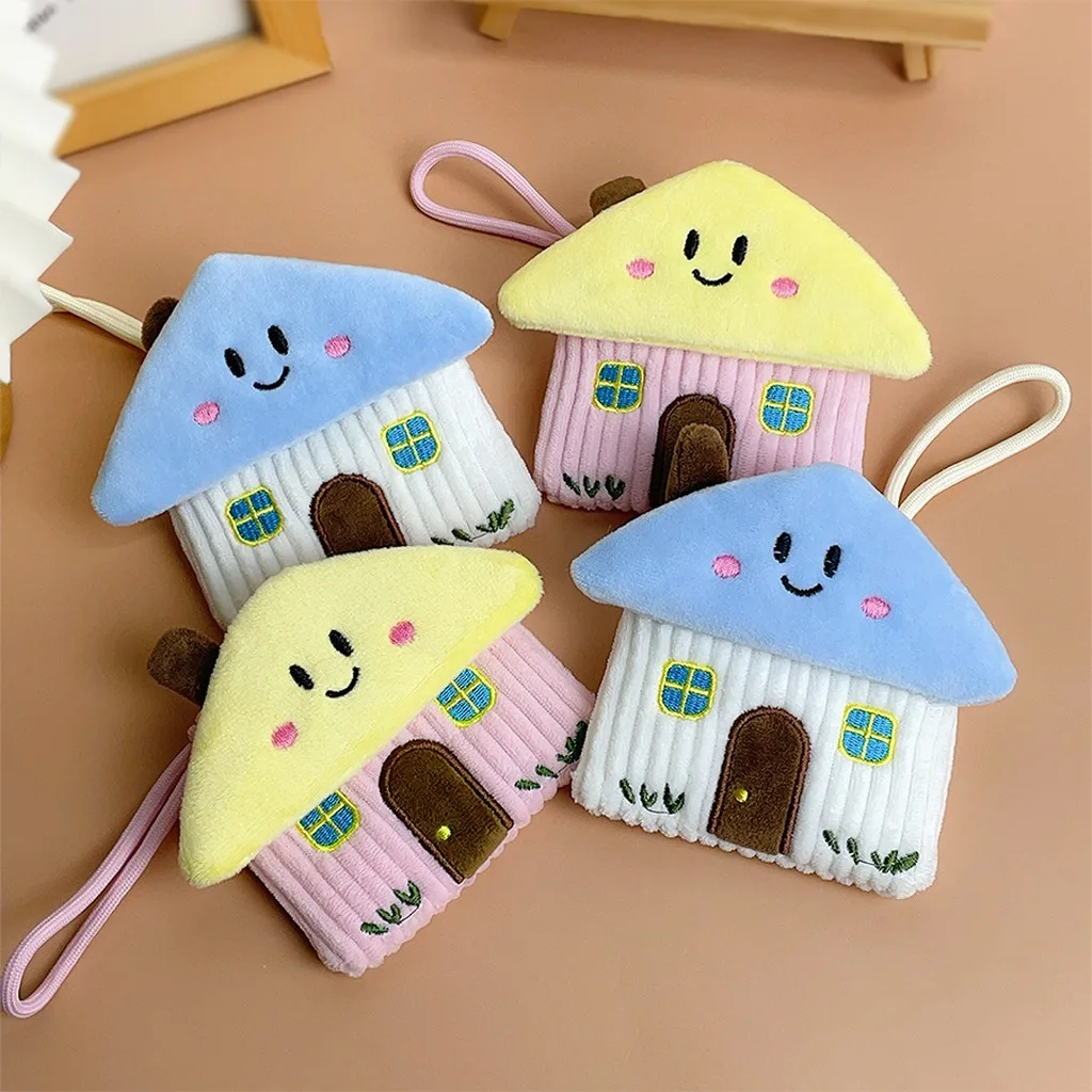 Corduroy Plush Coin Purse Compact Coin Storage Bag House Shaped Coin Pouch Color-Block For Daily Commute Campus Use Travel