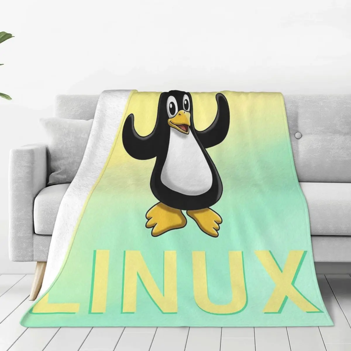 Linux Tux Penguin Neo Gradient Blanket Soft Warm Flannel Throw Blanket Bedspread for Bed Living room Picnic Travel Home Sofa