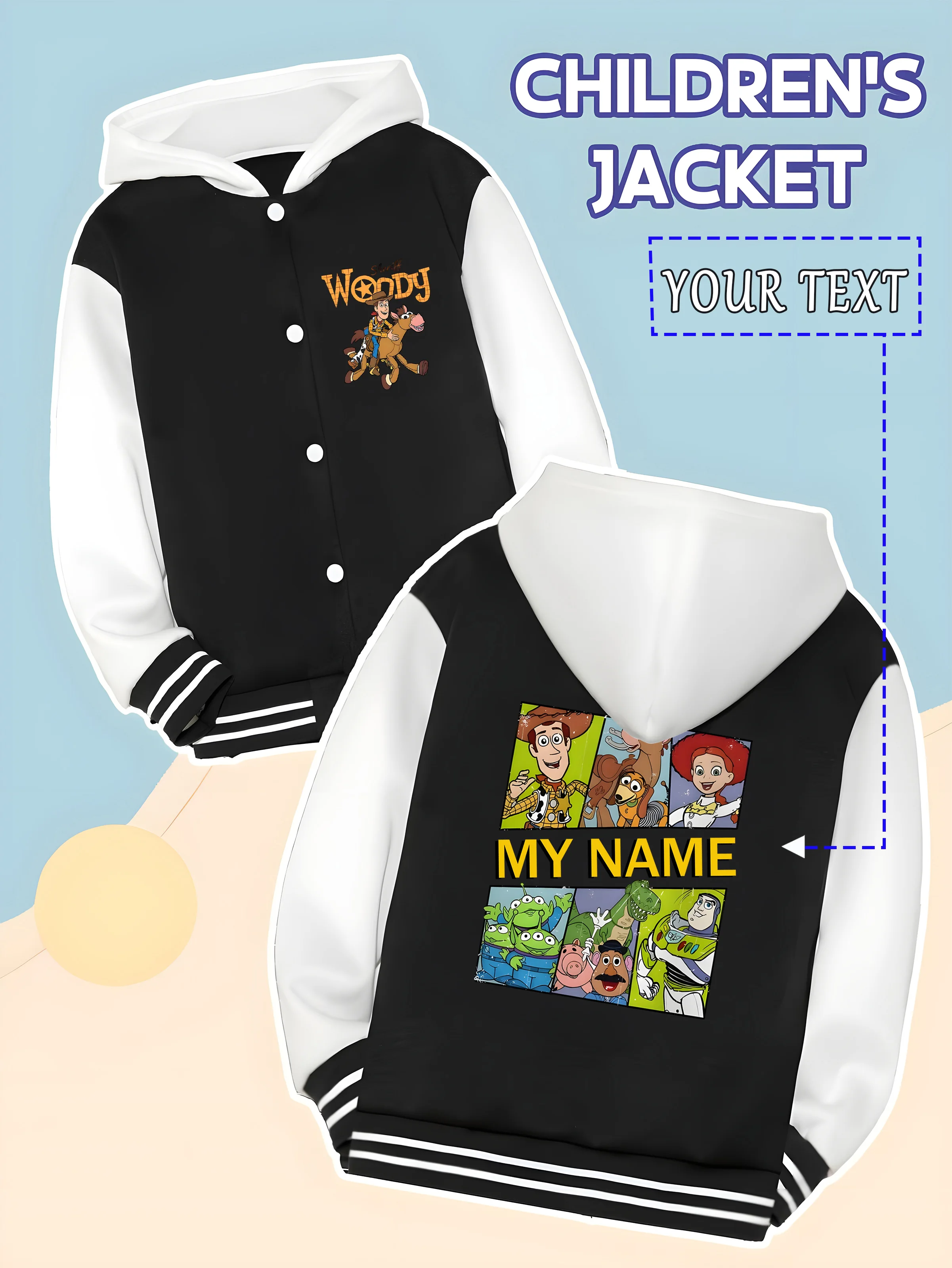 

MINISO Disney Boys Baseball Jacket - Toy Story Character Nine-square Grid, nostalgic and trendy, very meaningful to wear for sch