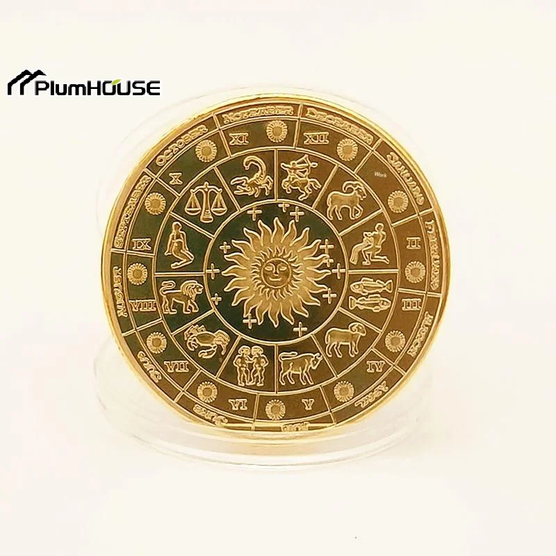 1Pcs Constellation Coins Twelve Constellations Colored Souvenir Coins Lucky Goddess Guardian Coins Souvenir Badge