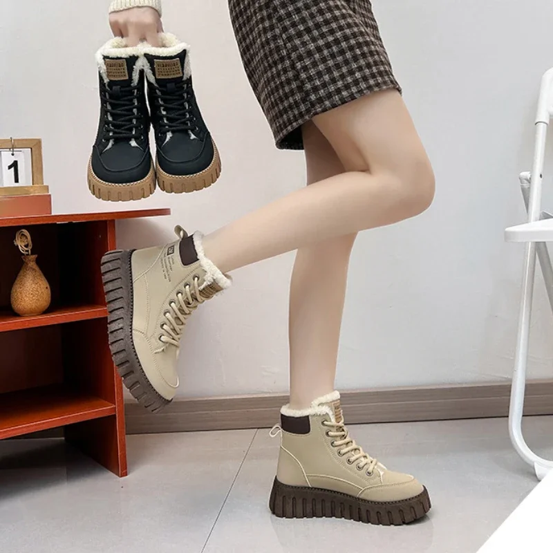 Platform Snow Boots Women 2023 New in Casual Sports Skateboard Shoes Winter Fashion Plus Fur Warm Ankle Boot Footwear Sneaker