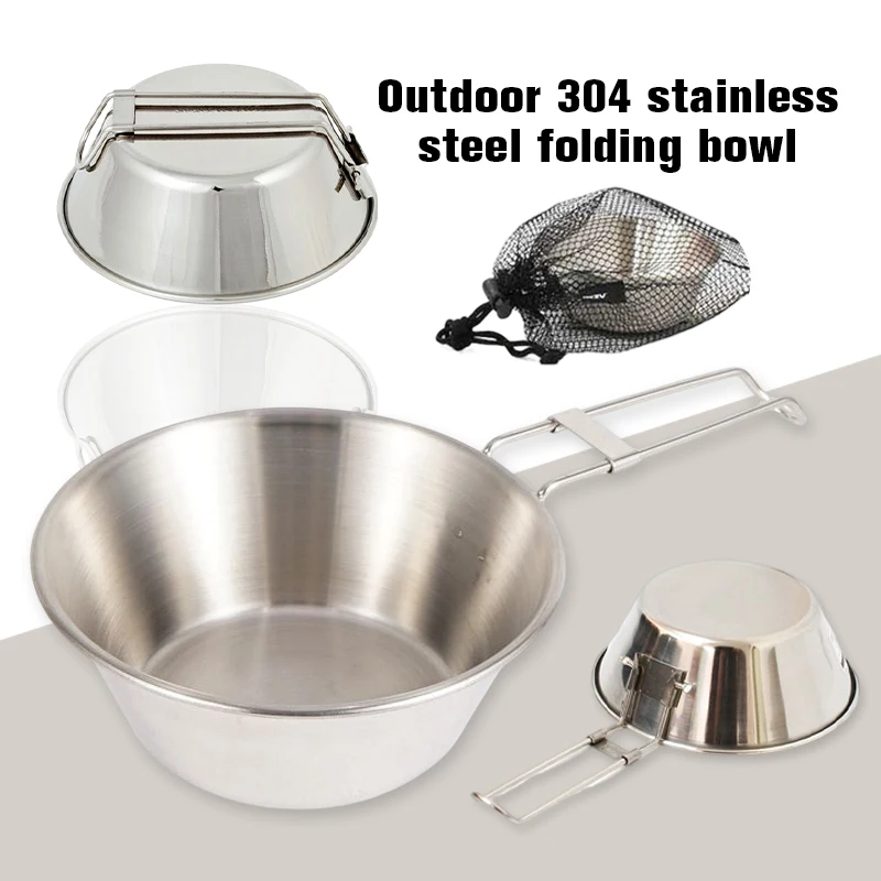 300Ml 304 Stainless Steel Tableware Outdoor Folding Bowl Picnic Mini Heatable Pan Bbq Camping Cookware Cooking Tool Salad Cup