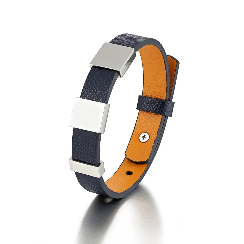 Fashionable Stainless Steel Genuine Leather Adjustable Bracelets Free Engraving DIY Couple Wrist Strap Birthday Party Jewelry