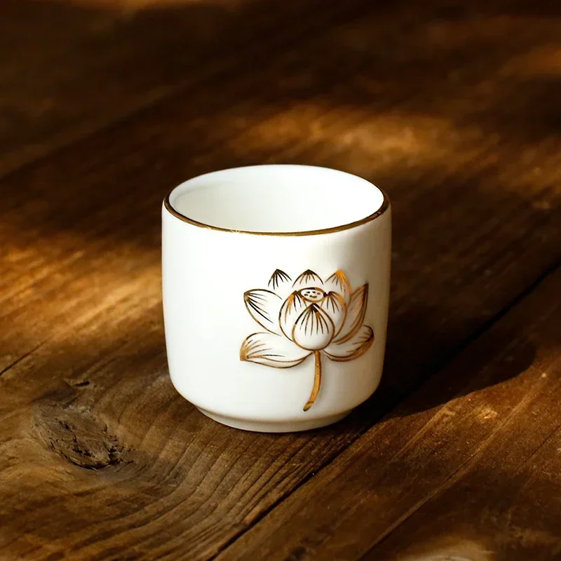 3pcs Buddha Hall Worship Small Water Cup Traditional Ceramics Lotus Cup Guanyin Enshrine Table Decoration Buddhist Supplies