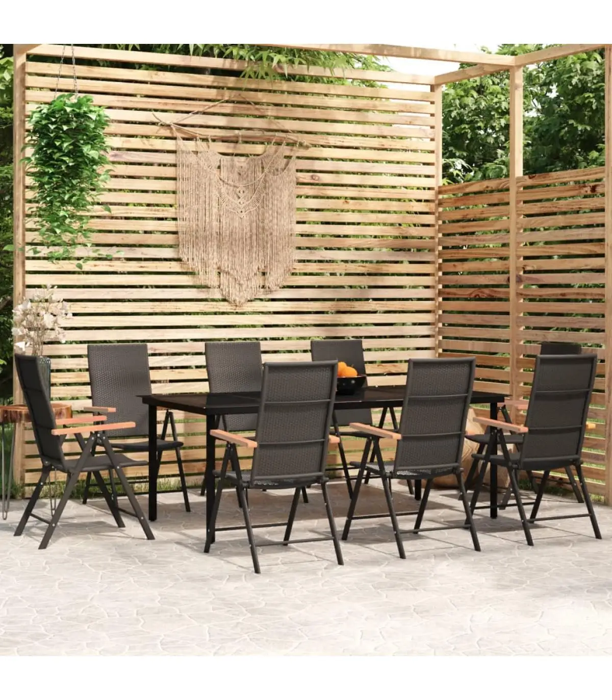 Garden Sets Garden Dining Set 9 Pieces Black