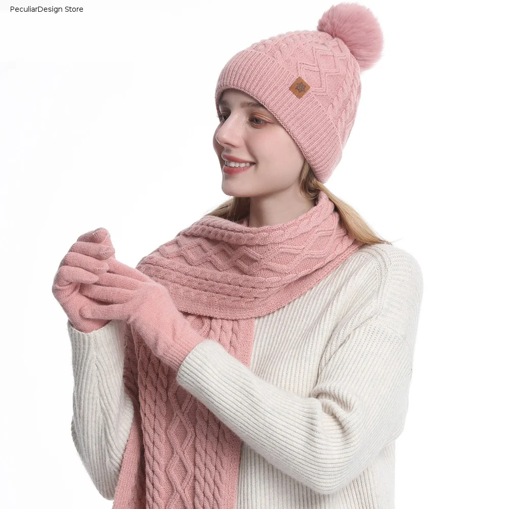 fleece-lined-3-piece-set-hat-scarf-gloves-set-twist-solid-color-winter-beanie-hat-simple-thicken-warm-knit-cap-women