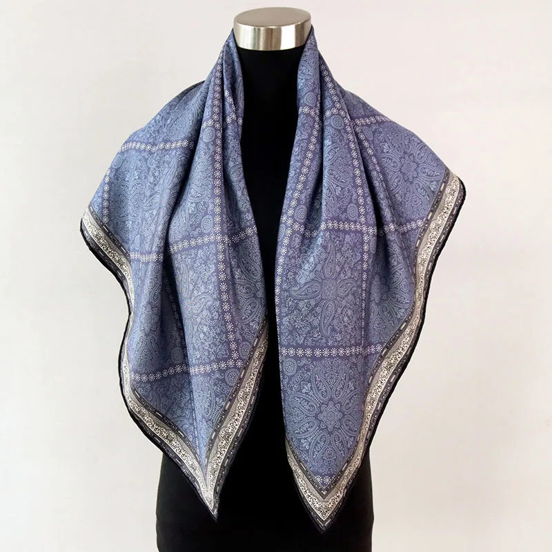 Thicken 100% Silk Scarf Shawl Cape Double Sided Paisley Printed Head Silk Scarf for Hair Wrapping 35