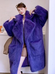 Female Fashion Faux Fur Coat Deep Purple Eco-friendly Outerwear Lady Baggy Lapels Suit Women's Winter Coats Factory Direct Sales