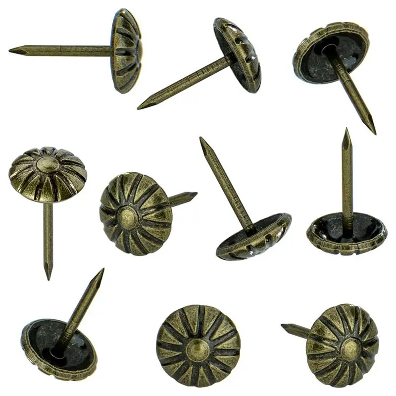 AEE4-Furniture Nails For Interior Decoration Furniture Decorative Nails Daisy Upholstery Nails Antique Brass 300PCS