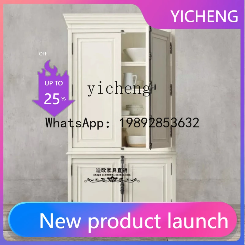 

Деревенский двухдверный шкаф-витрина в стиле ретро, большой книжный шкаф с замком, цвет слоновой кости, белый, для демонстрации предметов декора