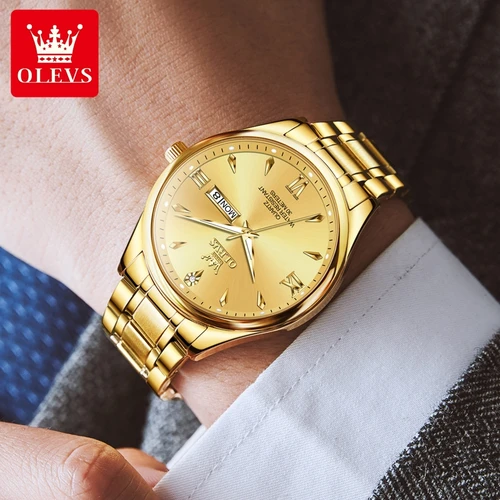Imagen 2 del producto OLEVS 9806 Relojes clásicos para hombre Escala romana Fecha Semana Reloj de mano impermeable de negocios de acero inoxidable