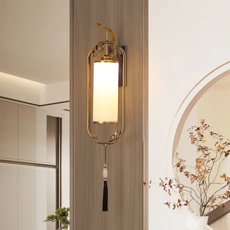 

New Chinese style solid wood wall lamp creative living room background wall aisle bedroom bedside modern Chinese style zen wall