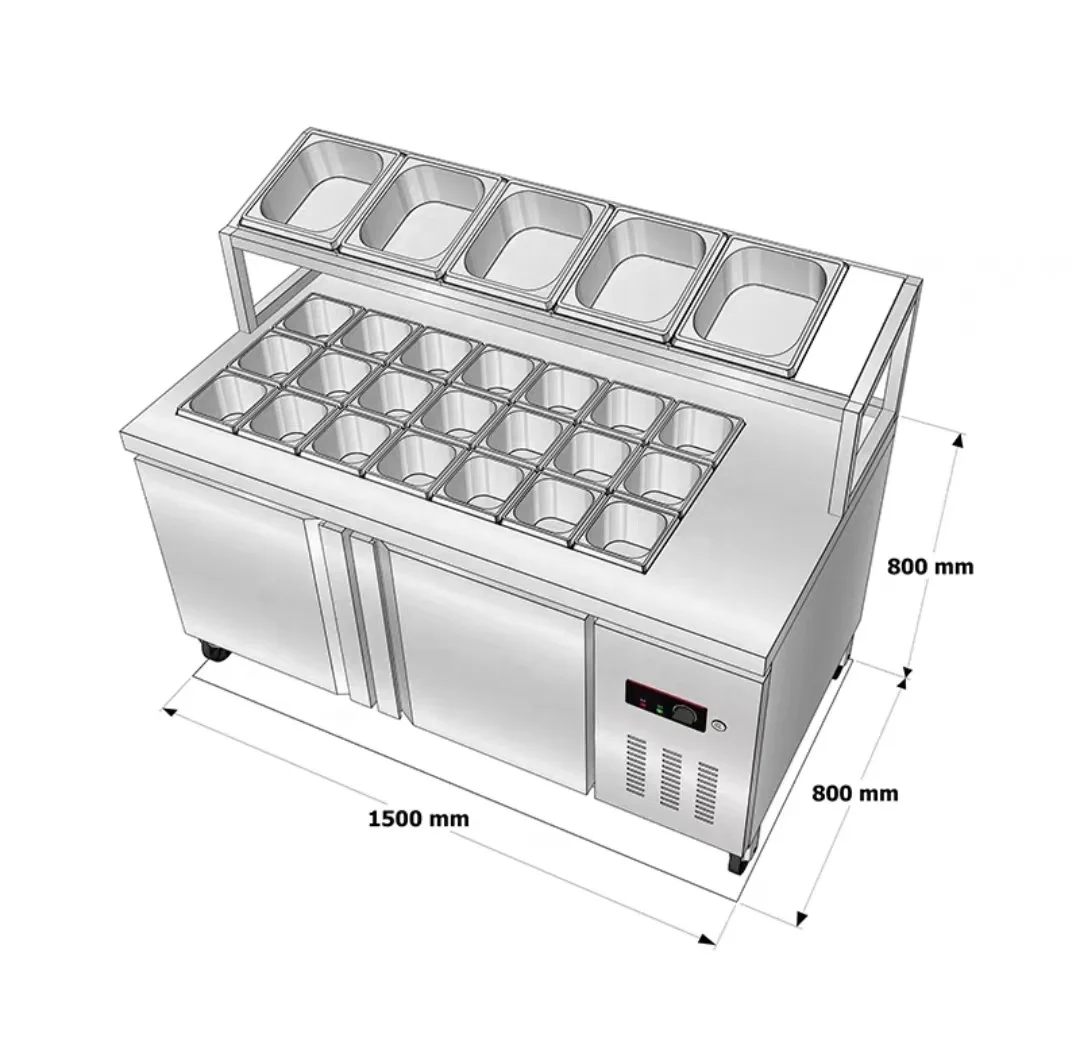 1.8m Salad Table with Shelf and Several POTS of Slotted Fresh-keeping Table Refrigerated Side Dishes Refrigerator