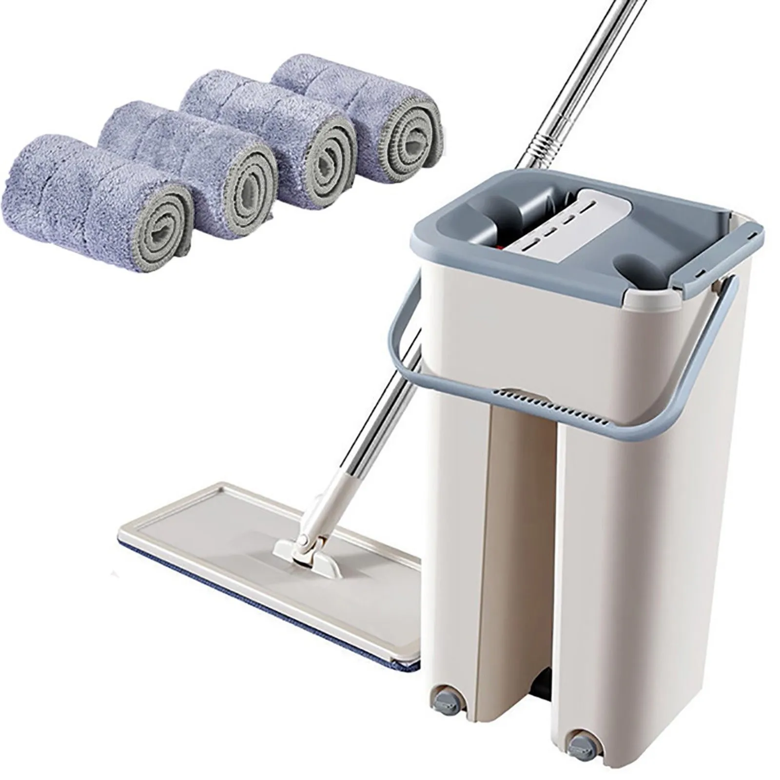 Microfiber Flat Squeeze Mop Washable With Bucket Hands Free Replacement Head Cloth Pad Hardwood Laminate Floor To Ceiling Window