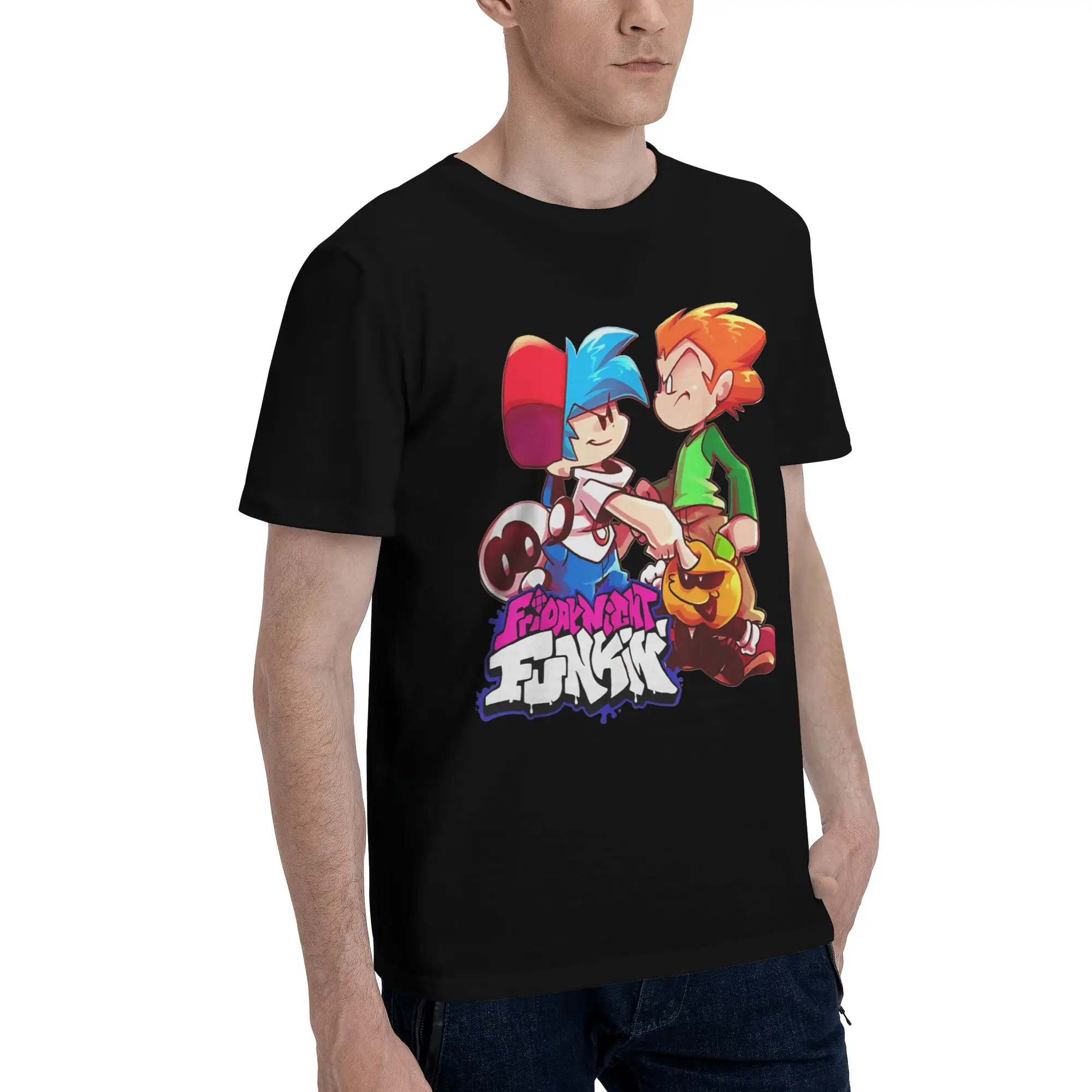 Friday Night Funkin Boyfriend and Pico  Novelty Graphic 100% Cotton T-Shirt FNF Tops Tees For Men