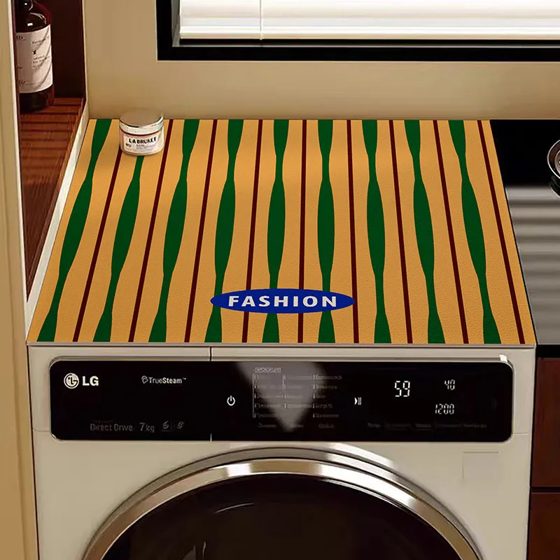 VIKAMA Fashion Wavy Stripe Washing Machine Top Cover Mat Yellow Blue Green Color Block Waterproof Anti Dust Dryer Cabinet Pad