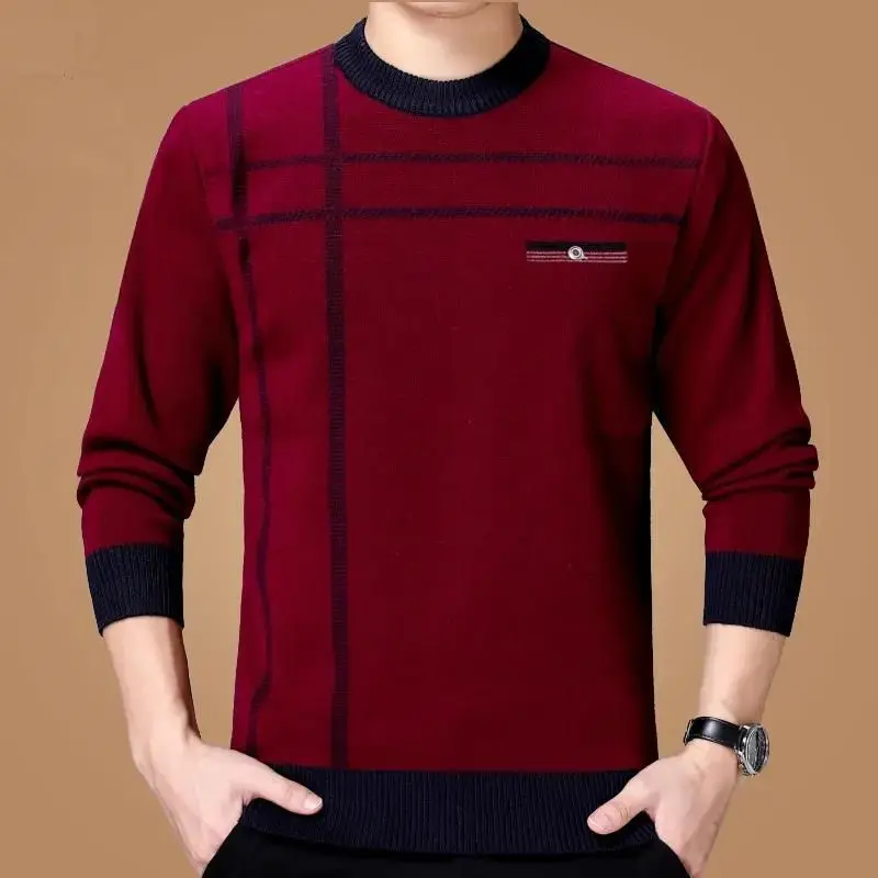 Fashion O-Neck Knitted Spliced Loose Sweaters Men's Clothing 2023 Autumn Winter Oversized Casual Pullovers Warm Tops